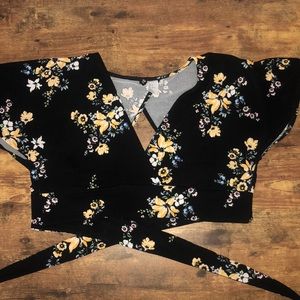 Black Floral Tied in the Back Top from H&M